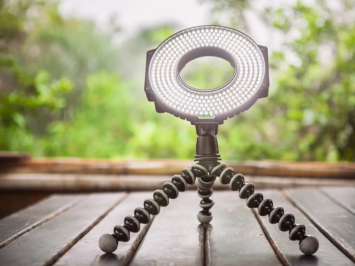 Photo-booth backdrop stand + ring light